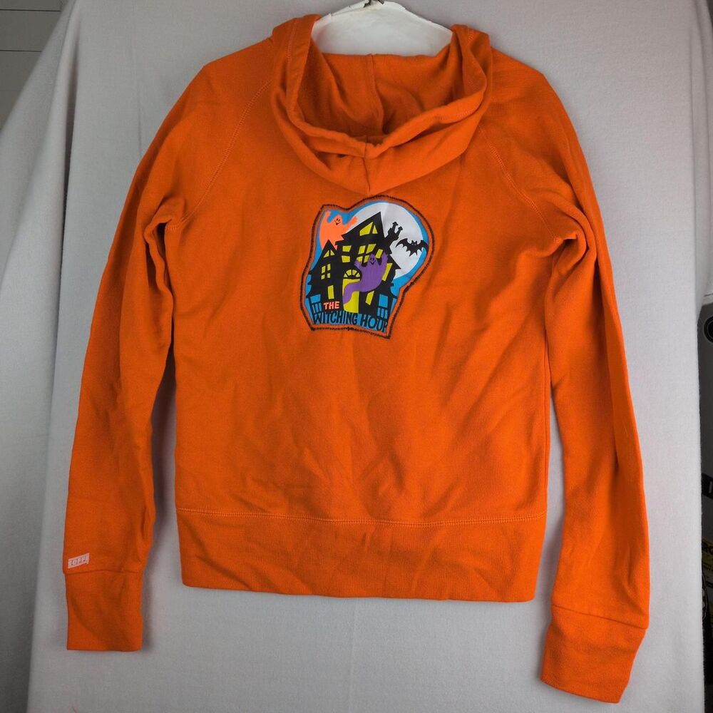 Soffe Orange upcycled zip front Hoodie with Halloween applique